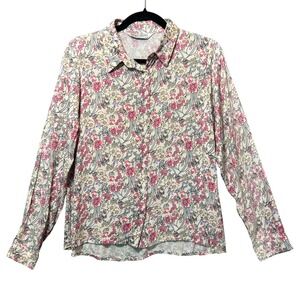 Big Dart Y2K Floral Button Up‎ Blouse Women's US 6–8 Long Sleeve Viscose Shirt